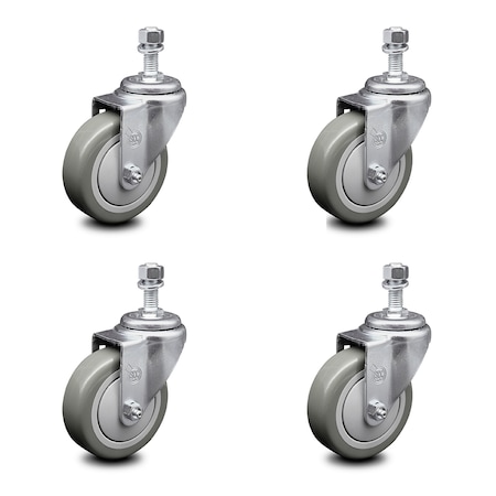 Service Caster 4 Inch Gray Polyurethane Wheel Swivel 1/2 Inch Threaded Stem Caster Set SCC SCC-TS20S414-PPUB-121315-4